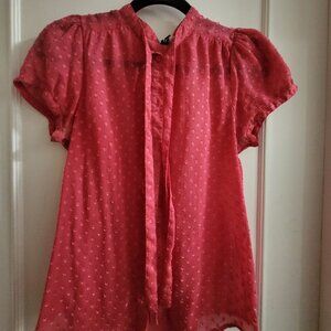 H&M Divided Pink Swiss Dot Puff Sleeve Button Up Blouse - Size